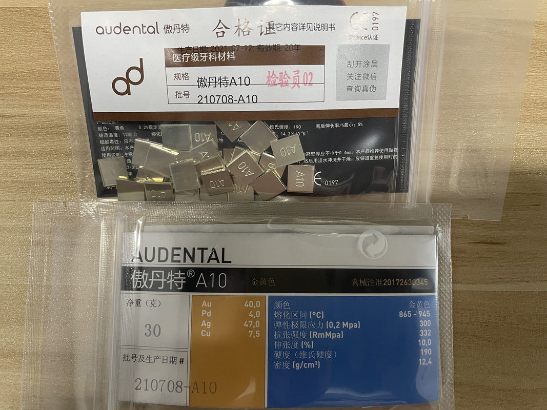 Audental A10 kim loại quý hợp kim vàng Au40% cho vương miện và cầu phục hồi