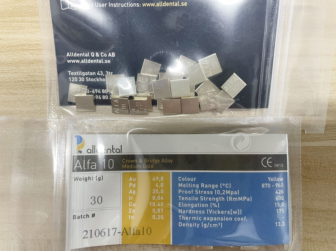 Audental A42 NOBLE ALLOY /Crown Bridge Alloy /Yellow/Au49.5% Professional Grade Dental Alloy cho các ứng dụng Crown và Bridge