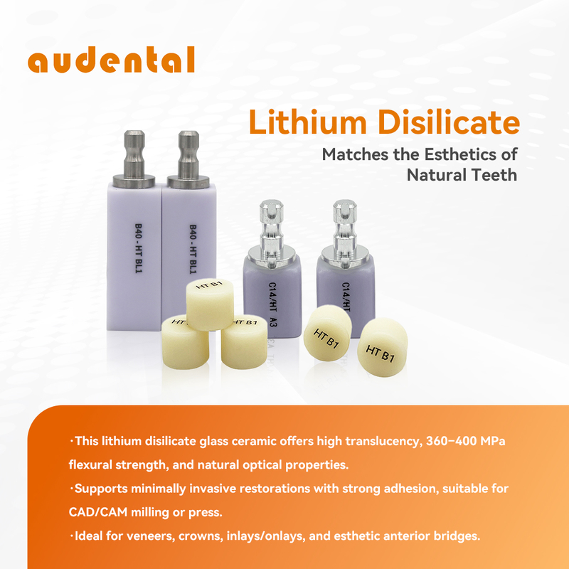 Vật liệu phòng thí nghiệm nha khoa Audental Gốm thủy tinh Khối Zirconia Khối Lithium Disilicate Thỏi để phục hồi nha khoa